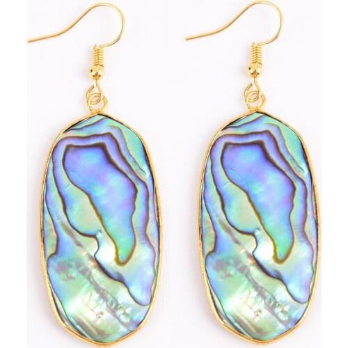 Charming Abalone Shell Earrings Gold Color Circle Hook Earring Oval Shape Shells Fashion Jewelry for Women Gift R223