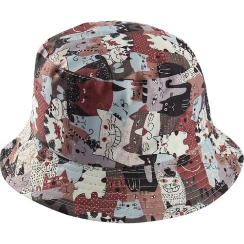 Fashion Reversible Cat Panda Cow Plaid Pattern Bucket Hats Fisherman Hat For Women Gorras Summer Outdoor Sunscreen Female Sunhat