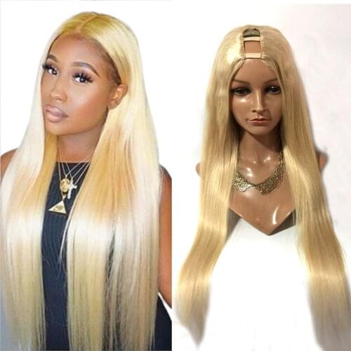 613 Color U Part Human Hair Wigs Malaysian Remy Straight Human Hair Wigs Pure Density180% Middle 1*4 U Part Blonde Hair Wigs
