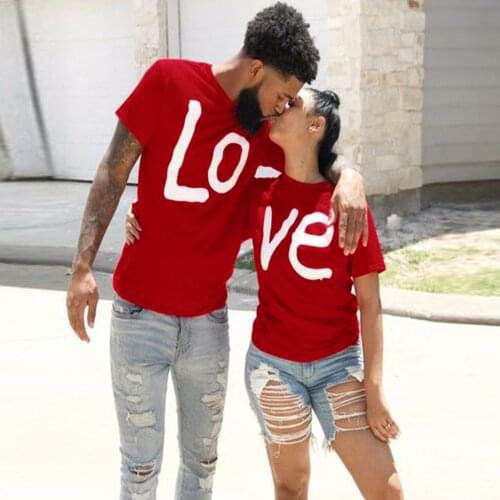 Couple T-shirt Short-sleeved O-neck Love Printing Clothes Polyester Couple Casual Short-sleeved T-shirt Brand Loose Couple Top