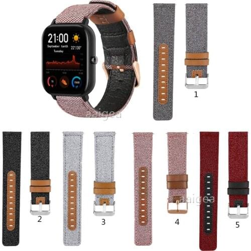 Canvas Fabric Straps Genuine Leather for Huami Amazfit GTS 2e GTS2 mini for Bip Lite S U Neo Replacement band strap 20mm 22mm