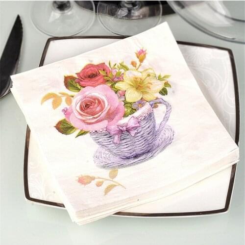 20Pcs/Bag Rose Tea Napkins Paper Pattern Decoupage Napkin Paper Tissue for Xmas Wedding Decor Party Table Supplies