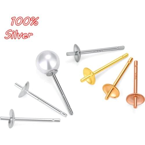 4pair Genuine 925 Sterling Silver Color Stud Earrings Pin Post Findings DIY Jewelry Accessories