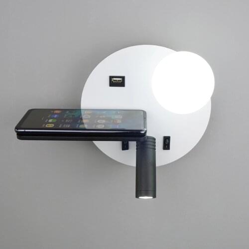 Led indoor wall lamp home interior reading light hotel heaboard led light wall USB lighting modern wall sconce switch luminaire