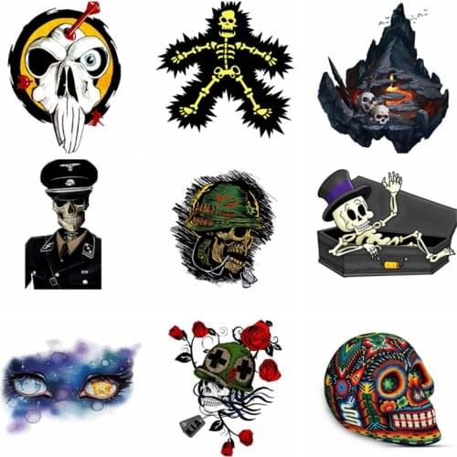 Heart Flowers Patch Heat Thermal Transfer For Clothing Punk Skull Skeleton Iron-on Transfers For Clothes Washable stickers DiY