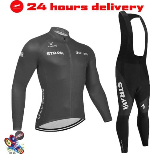 2021 STRAVA Spring/Autumn Cycling Jersey 19D Bib Set MTB Uniform Bike Clothing Quick Dry Bicycle Clothes Men Long Cycling Wear