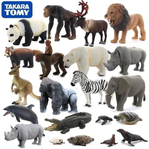 Japan Takara Tomy Genuine Wild Animal Model Movable Legs Tiger Lion Elephant Childrens Toy Gifts