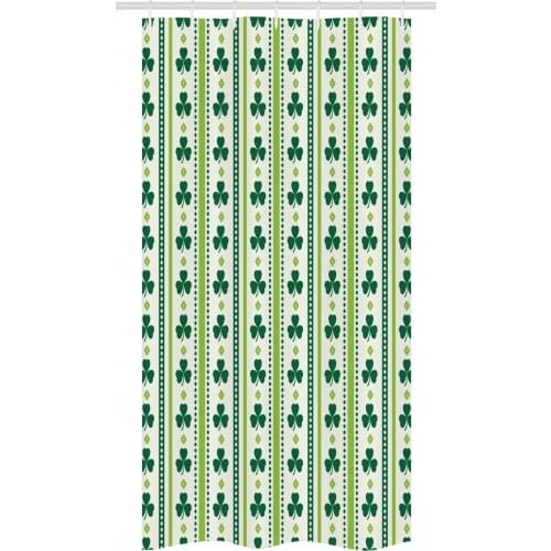 Floral Shower Curtain Set Clovers Vertical Lines and Dots Irish Waterproof Fabric Narrow Bath Curtain Bathroom Decor with Hooks