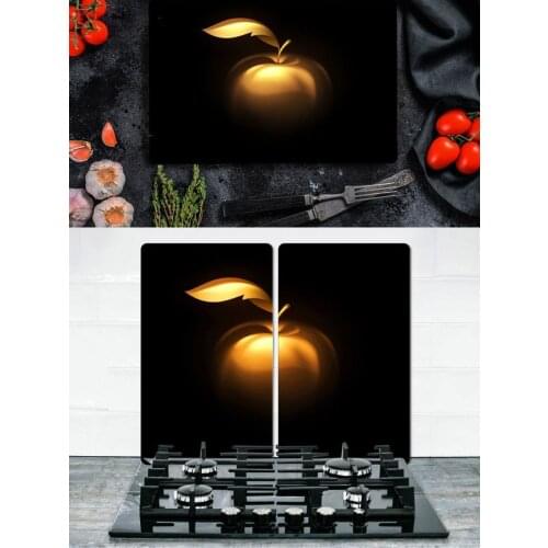 Glass Cutting Tahtasu Golden Apple 20x30 cm Cutting Table and Glass Cooker Protective 60x52 cm Cooker protection Panel Glass Cutting Board Black