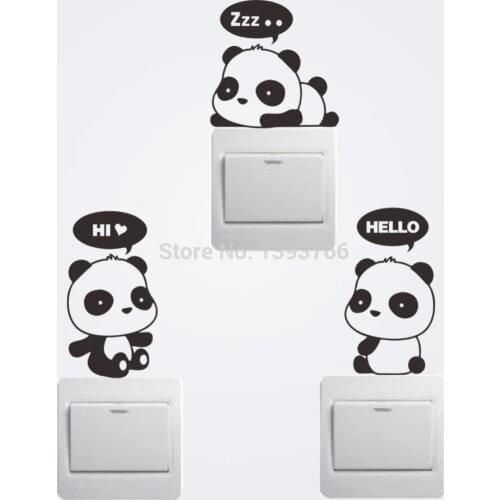 Hello Hi Sleep Panda Switch Refrigerator Wall Stickers For kids room Wall Decals Home Decoration PVC