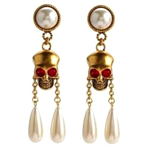 Fashion Jewelry Gold colors Skull drop Earring Crystals Tassel Water Pendant Skeleton Long Earrings for Women Party gift