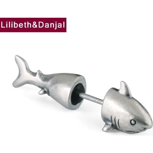 Creative Shark Stud Earring Pure 925 Sterling Silver Women Men Animal Vintage Fashion Jewelry 2021 Luxury Brincos Feminino E07