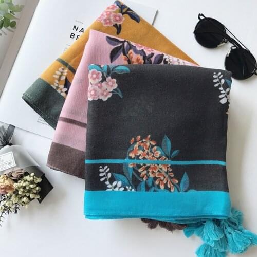 Women Floral Pattern Quality Cotton Tassel Scarf Shawls 3Colors 10PCS/lot