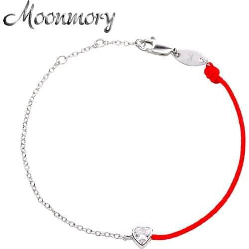 Moonmory Real 925 Sterling Silver Heart-shaped Redline Silver Bracelet For Women Red Rope Crystal Popular Jewelry Christmas Gift