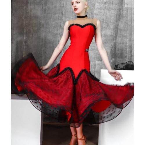 Junior adult ballroom dress women American waltz dress smooth dress standard ballroom dress party polka dot red 631