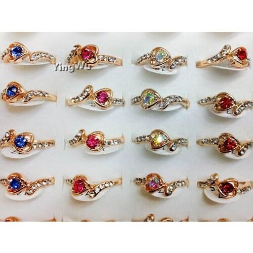 Yingwu 20pcs Fashion Crystal Rhinestone Heart Wedding Rings For Women Jewelry Accessories Gold Engagement Ring Femme