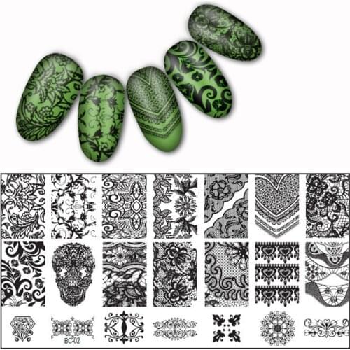 1PCS New Black Flower Lace 6*12CM Nail Plates Konad Stamping Nail Art Manicure Template Nail Stamp Tools