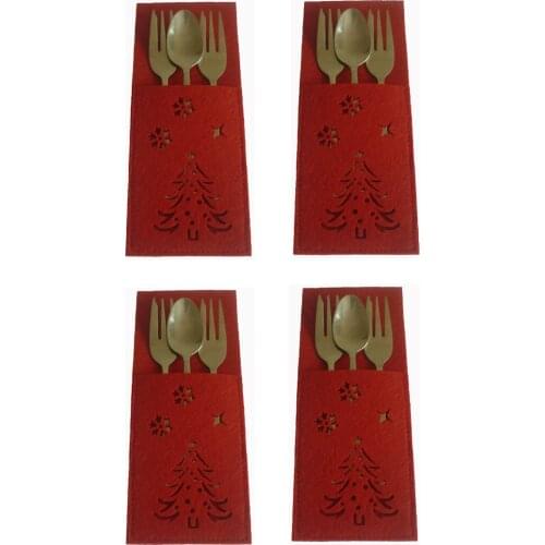 4pcs Christmas New Year Pocket Fork Knife Cutlery Holder Bag Snowflake Table Dinner Decor Tableware Christmas Decorations