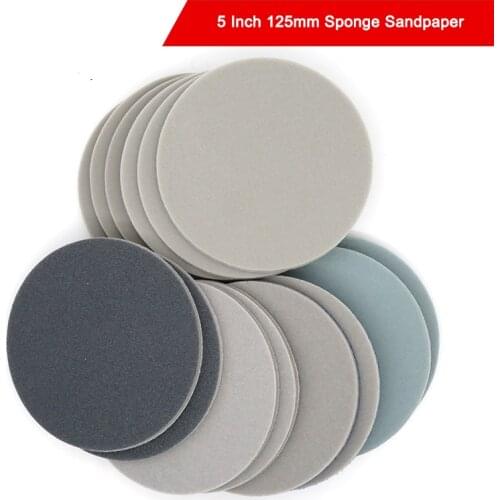 5 Inch 125mm Sponge Sandpaper Disc Hook And Loop Flocking Sandpaper For Polishing & Grinding 300-3000 Grit
