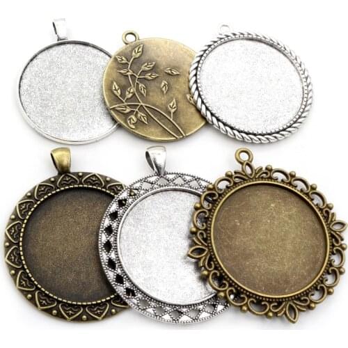 5pcs 35mm Inner Size Bronze Antique Silver Plated Double Side Cabochon Blank Base Setting Charms Pendant DIY Jewelry Findings
