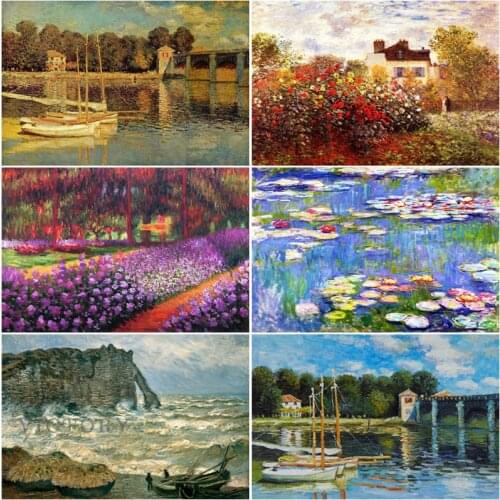 5D Diamond Painting World Famous Oil Painting Monet Scenery Diamond Mosaic Diy Full Round Diamond Embroidery Cross Stitch Gift