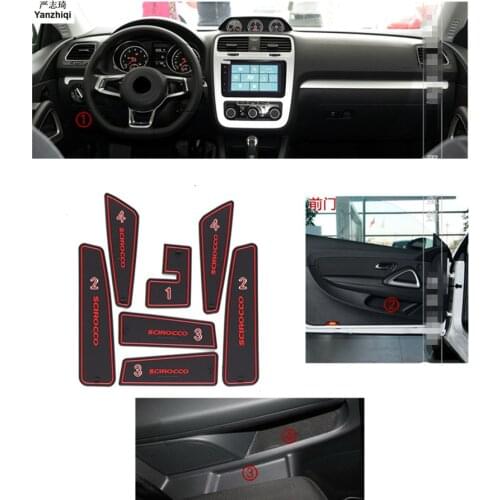 7pcs/set For Volkswagen Scirocco 2009 - 2016,Car Accessories 3D Rubber Mat Non-slip Mat Interior Cup Pad Door Groove Mat Smabee