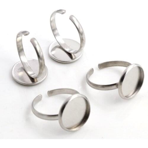 8/10/12mm 10pcs No Fade Stainless Steel Adjustable Ring Settings Blank/Base,Fit 8-12mm Glass Cabochons,Buttons;Ring Bezels