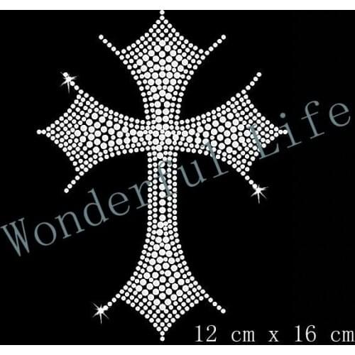 Free shipping Fleury Cross Diamante Motif Iron On Bling Transfer
