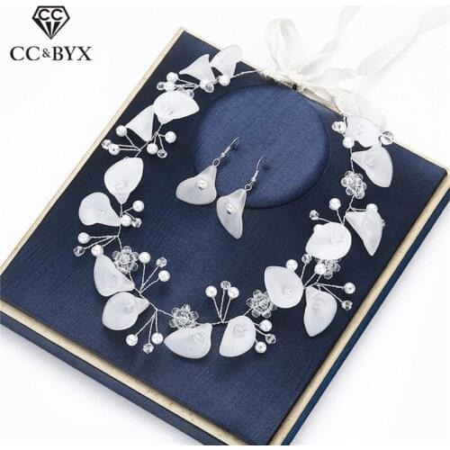 CC Stud Earring and Necklace Jewelry Sets Pearl Engagament Wedding Accessories For Bride Women Luxury Party Beach Bijoux D072