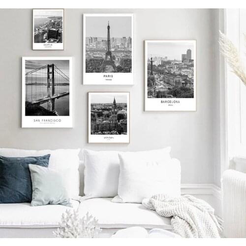 Black White Canvas Painting World City Landscape Paris London New York Poster Prints Nordic Style Wall Art Picture Home Decor