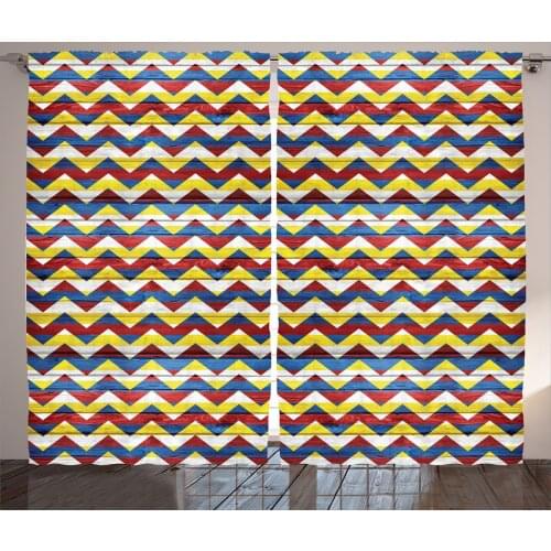 Wooden Retro Chevron Curtains Colorful Art Zigzags Satin Fabric Drapes for Living Room Bedroom 2 Panel Window Set