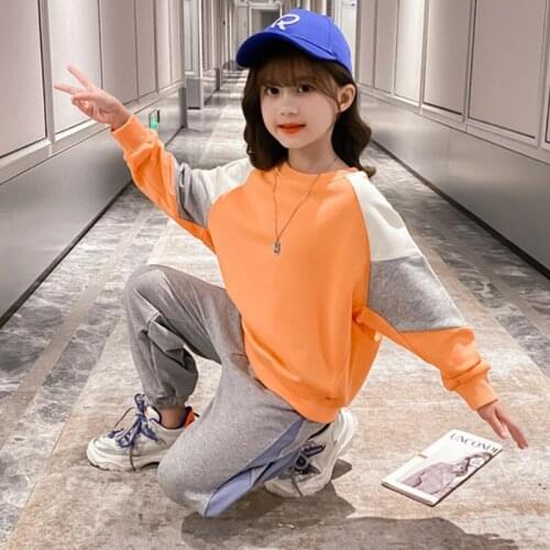 Girls Suit Sweatshirts +Pants 2Pcs/Sets 2021 Cool Spring Autumn Teenagers Outwear Kids Cotton Tracksuit Sport Suits Children Clo