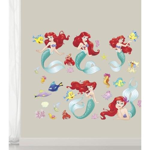 Disney The Little Mermaid Ariel Princess Wall Stickers For Kids Rooms Wall Decal Mural Cartoon Poster Art Girls Bedroom Decor
