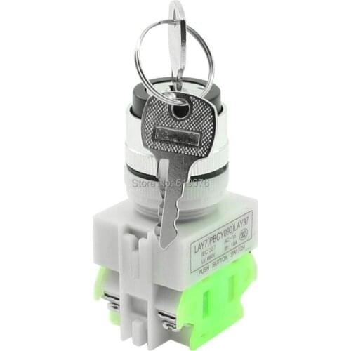 LAY37 AC 380V 10A DPST 2 Position Rotary Selector Key Lock Switch 1 N/O 1 N/C