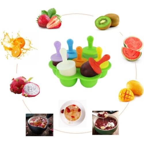 7-Hole Food-Grade Silicone Ice Tray Mold DIY Popsicle Box Colorful Popsicle Small Cake Kitchen Supplement Meatball Creative Tool