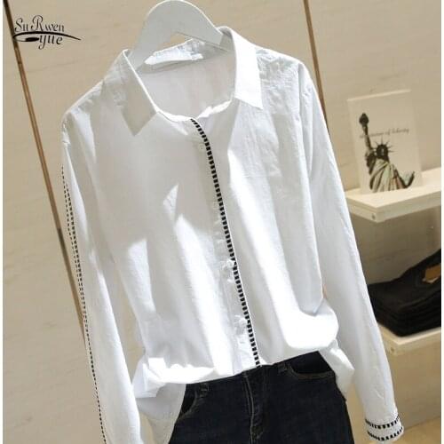 Korean Women Tops and Blouses 2020 Spring Long Sleeve Shirt Solid Plus Size Office Lady White Cotton Clothes Blusas 8930 50
