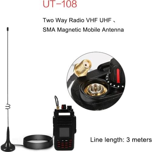 Kebidumei Two Way Radio VHF UHF SMA Magnetic Mobile Antenna UT-108UV for Nagoya BAOFENG CB Radio Walkie UV-5R UV-B5 UV-B6