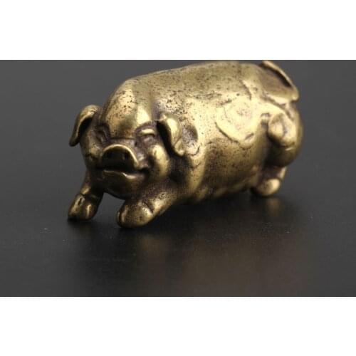 Copper Pig Small Statue Ornaments Solid Brass Desktop Tea Pet Decorations Animal Miniatures Figurines Home Table Decor Crafts