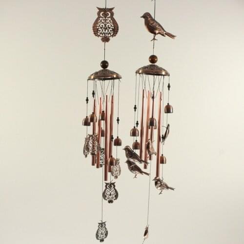 Electroplating brass metal tube bell wind bell hanging Owl Bird balcony courtyard antique animal metal tube home decoration