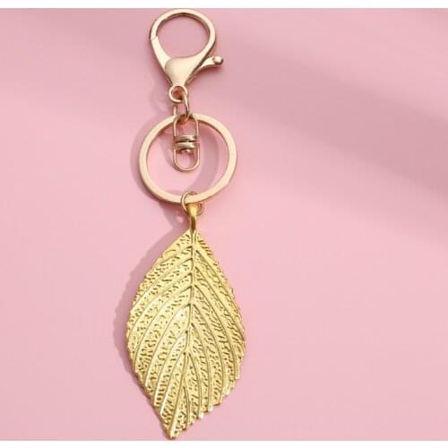 Cute Keychain Gold Color Leaves Key Ring Leaf Plants Key Chains For Women Men Handbag Accessorie Car Hanging DIY Jewelry Handmad