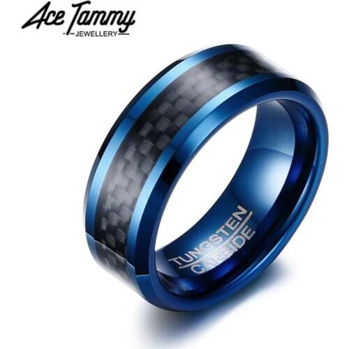 Fashion 8mm Blue Tungsten Engagement Band Tungsten Carbide Ring For Men Women Black Carbon Fiber Ring Wedding Party Jewelry