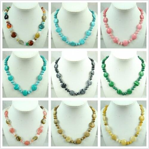 Fashion Natural Pink Quartz Onyx Opal Tiger Eye Stone Pendant Chains Handmade Gem Jewellery Necklace For Women Fine Jewelry F8