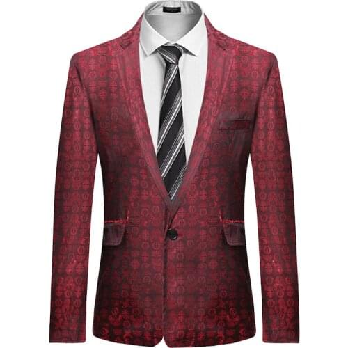 Mens Fashion Jacquard Suit Jacket One Button Slim Fit Stylish Blazer Men Dinner Wedding Jacket Blazer Male Prom Tuxedo Blazers