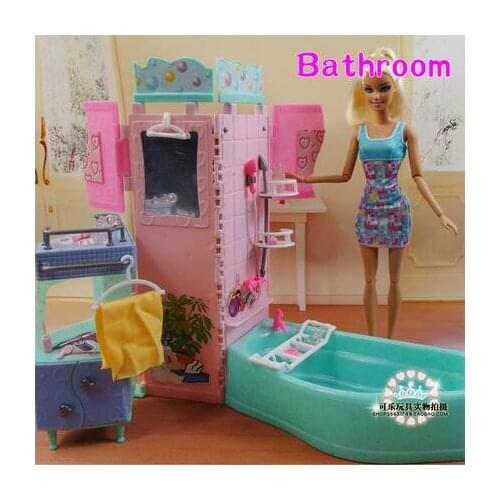 For shower barbie bathroom Bathtub pool set for Barbie Doll House Furniture Pretend Play Toys for Girl Free Shipping