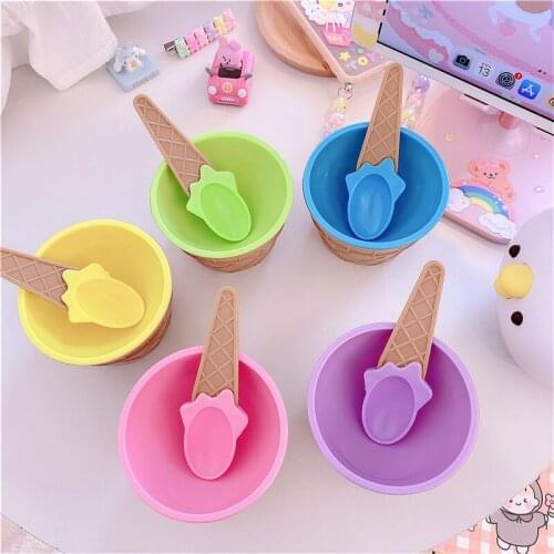 A Set Of Cute Ice Cream Bowls With Spoons Wonderful Gifts Children Love Dessert Ice Cream Cones Homemade Tube 5 Colors