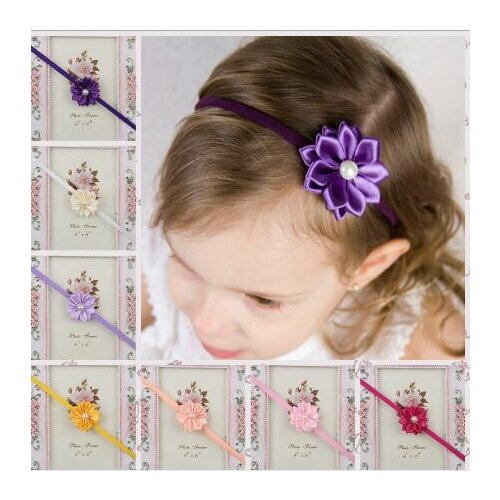 New Ribbon Pearl Diamond Hairband Newborn Hair bands Sewing Flowers Headband Kids Hair Accessories for Girls YH397