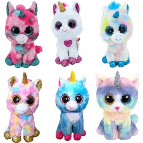 New 15cm Ty Big Eyes Beanie Colorful Cat Series Unicorn Plush Toys Stuffed Animal Toy Christmas Birthday Gifts For Children