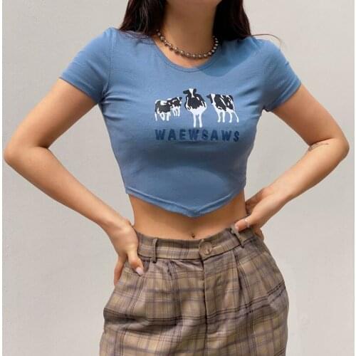 2021 New Milk Letter Printed T-Shirts Women Casual Streetwear Crewneck Tops Tees Girls Cuteandpsycho Short Sleeves Shirts Cotton