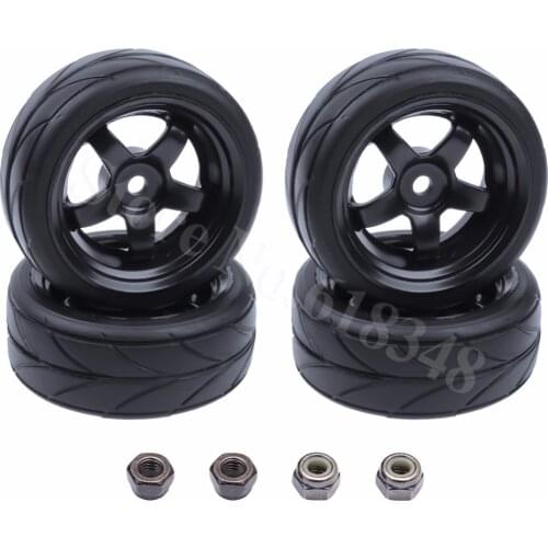 New 4pcs Rubber Tires & Wheel Rims Diameter:63mm Width 26mm Dirve Hex Hub 12mm For RC 1:10 On Road Car HSP Redcat Himoto