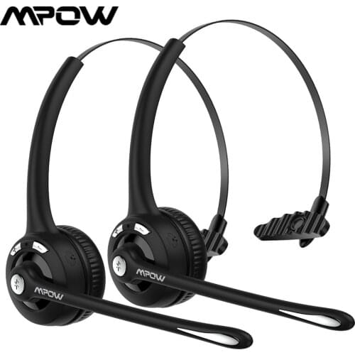 2 Pack Mpow Office Headsets Mpow MBH15D Crystal Clear Headphone Bluetooth 5.0 Truck Driver Call Center Headset for 16H Talk Time